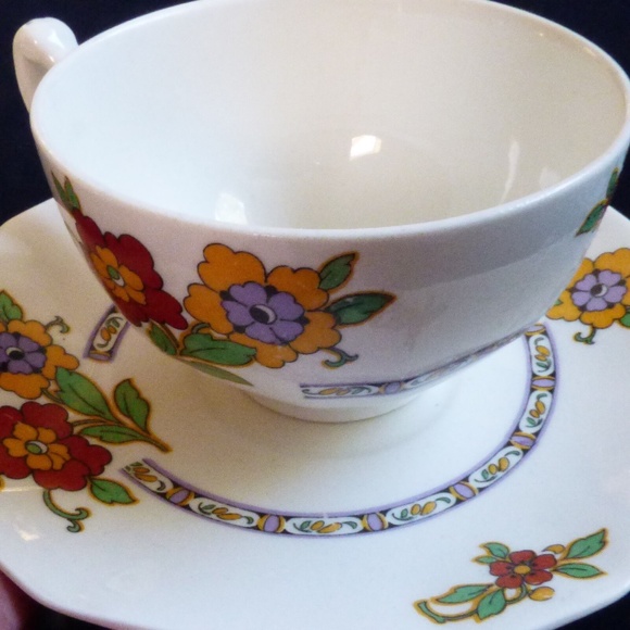 VTG Alfred Meakin England TeaCup & Saucer Set Yellow & Red Flower pattern - Picture 8 of 9
